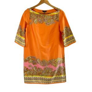 H&M Sheath Dress 10 Boho‎ Paisley Satin Orange Pink Retro Festival Vacation